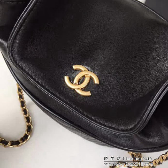 香奈兒CHANEL黑色Chanel A57861 2018早秋Paris-Hamburg復古風小羊皮水桶包鏈條包DSC1485